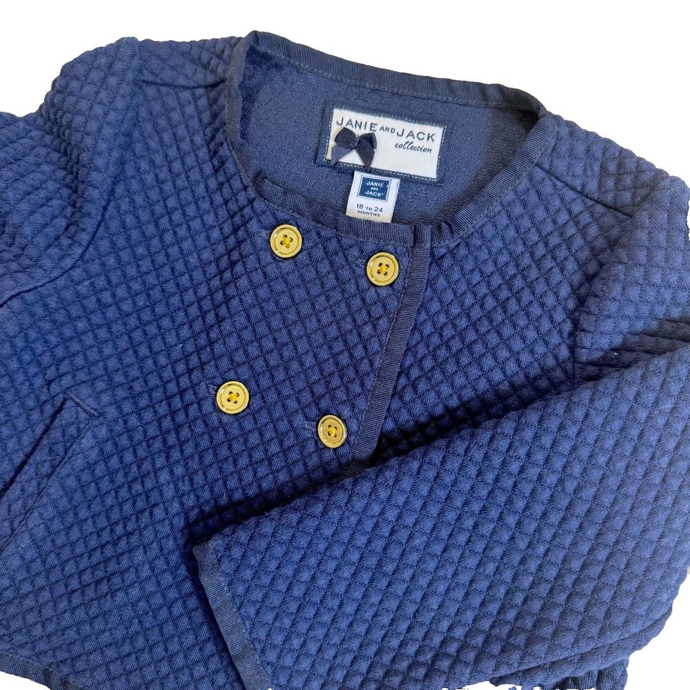 Janie and Jack Kids 18-24M Navy Quilted Knit Jacket Gold Button Dressy
